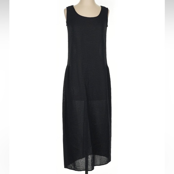 Vintage DKNY Classic Timeless Black Sleeveless Semi Sheer Midi Dress Size 10 M - Picture 1 of 7